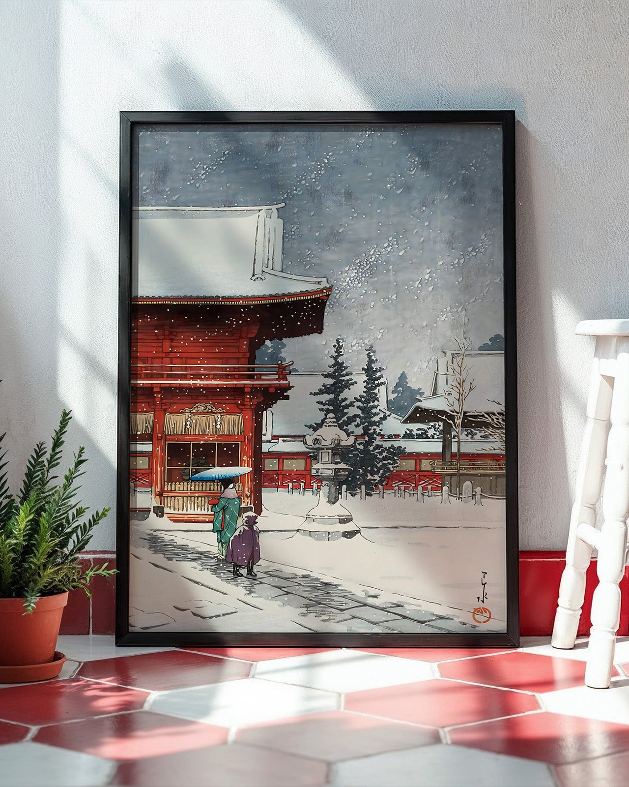 Snow at Nezu-Gongen Shrine by Kawase Hasui