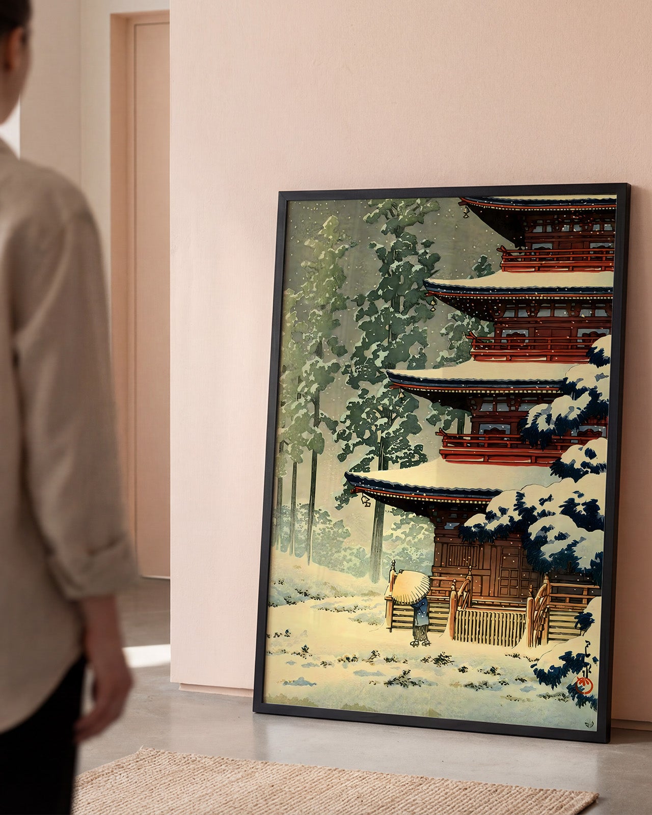 Saishoin Pagoda Temple in Snow by Hasui Kawase