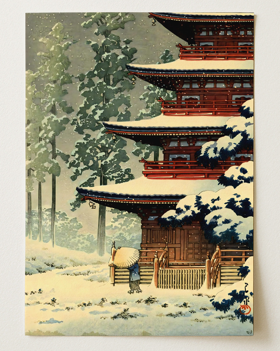 Saishoin Pagoda Temple in Snow by Hasui Kawase