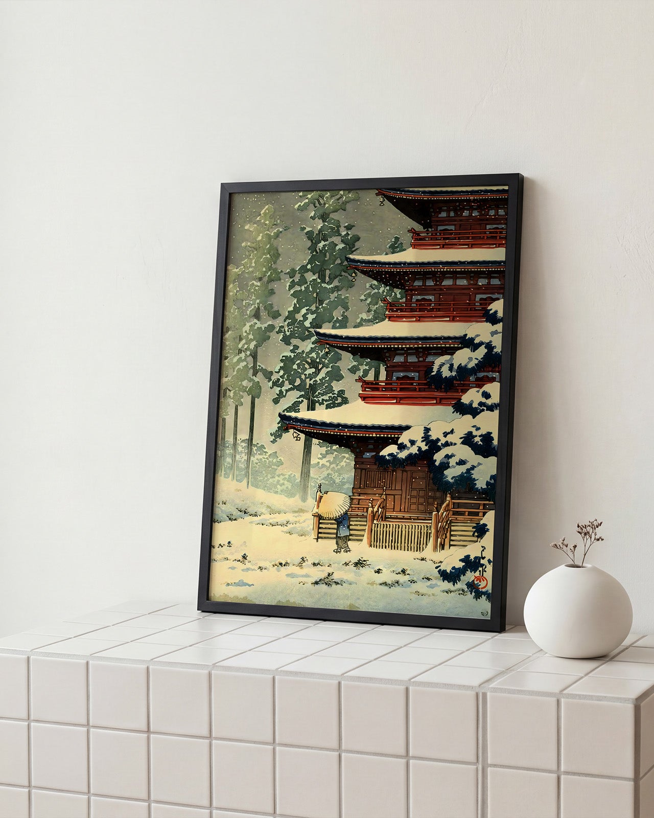 Saishoin Pagoda Temple in Snow by Hasui Kawase