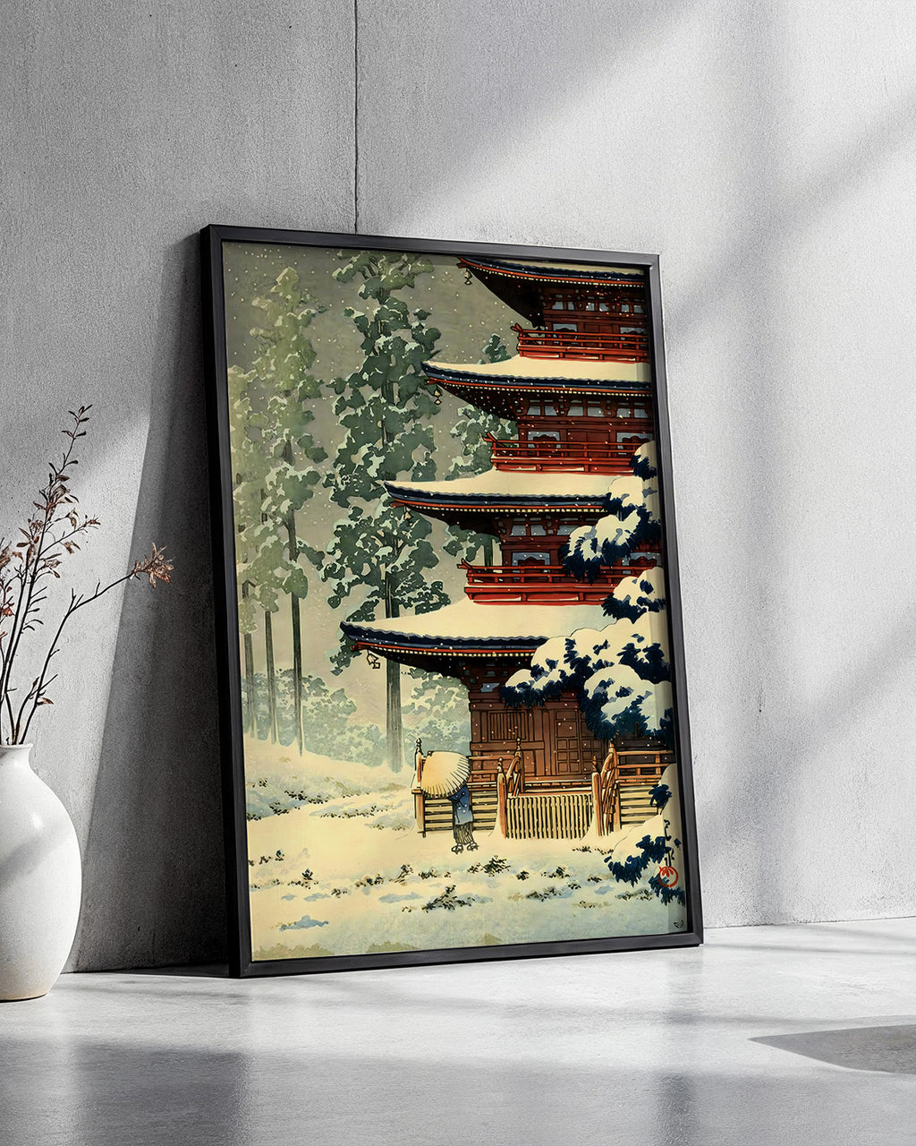 Saishoin Pagoda Temple in Snow by Hasui Kawase