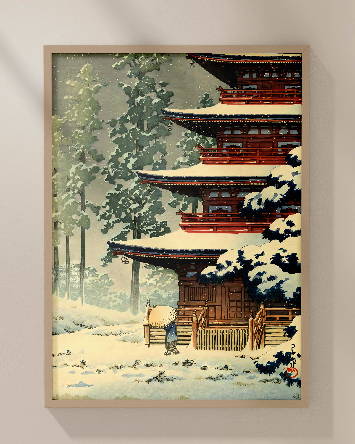 Saishoin Pagoda Temple in Snow by Hasui Kawase