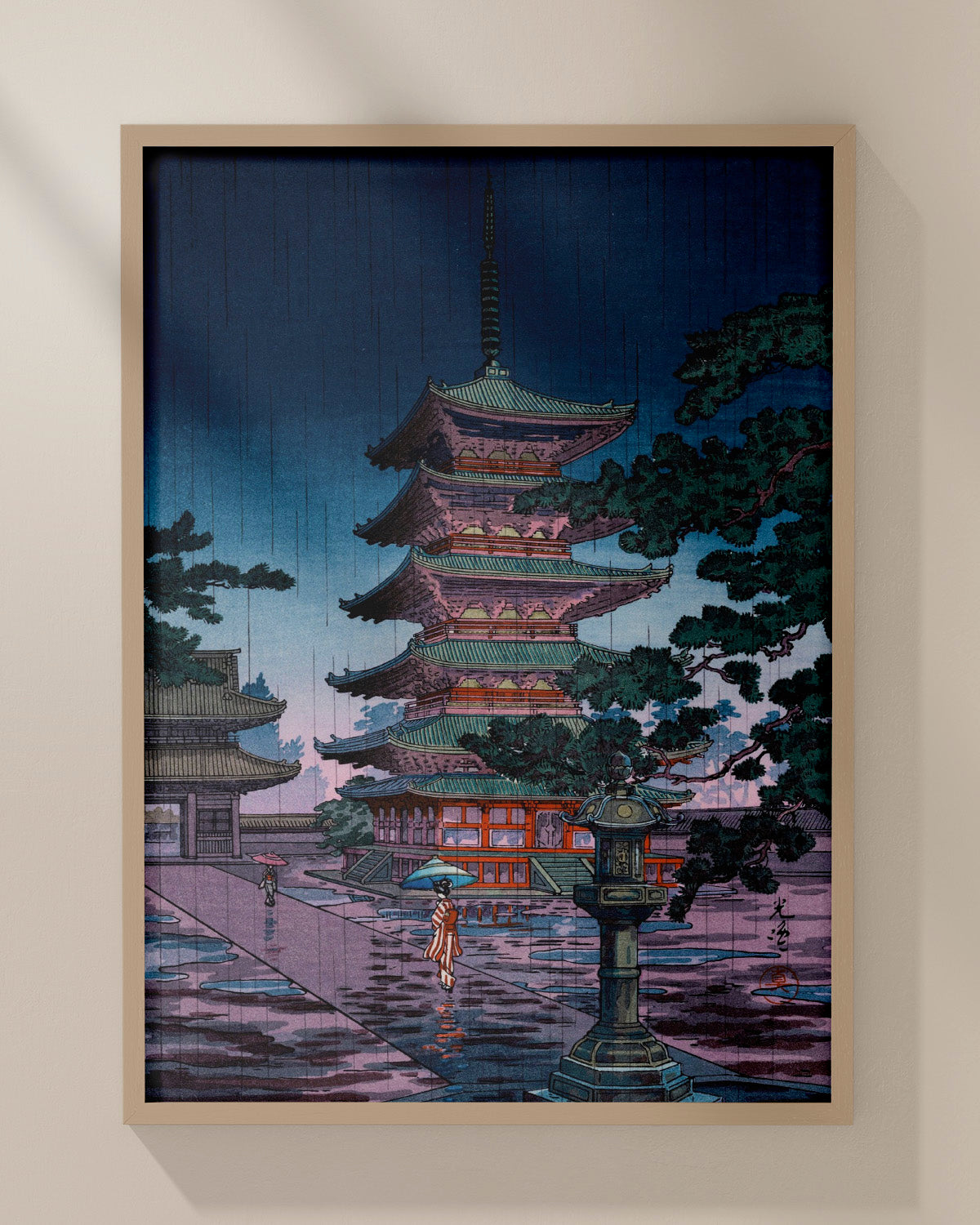 Rain at Horyuji Temple, Nara 1938 by Tsuchiya Koitsu