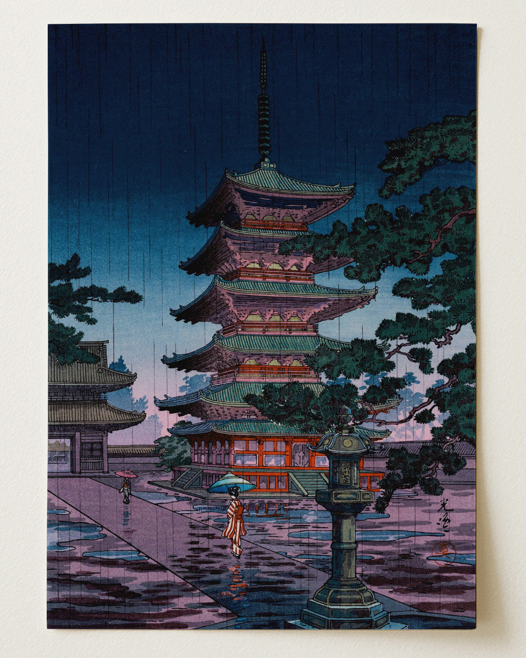 Rain at Horyuji Temple, Nara 1938 by Tsuchiya Koitsu