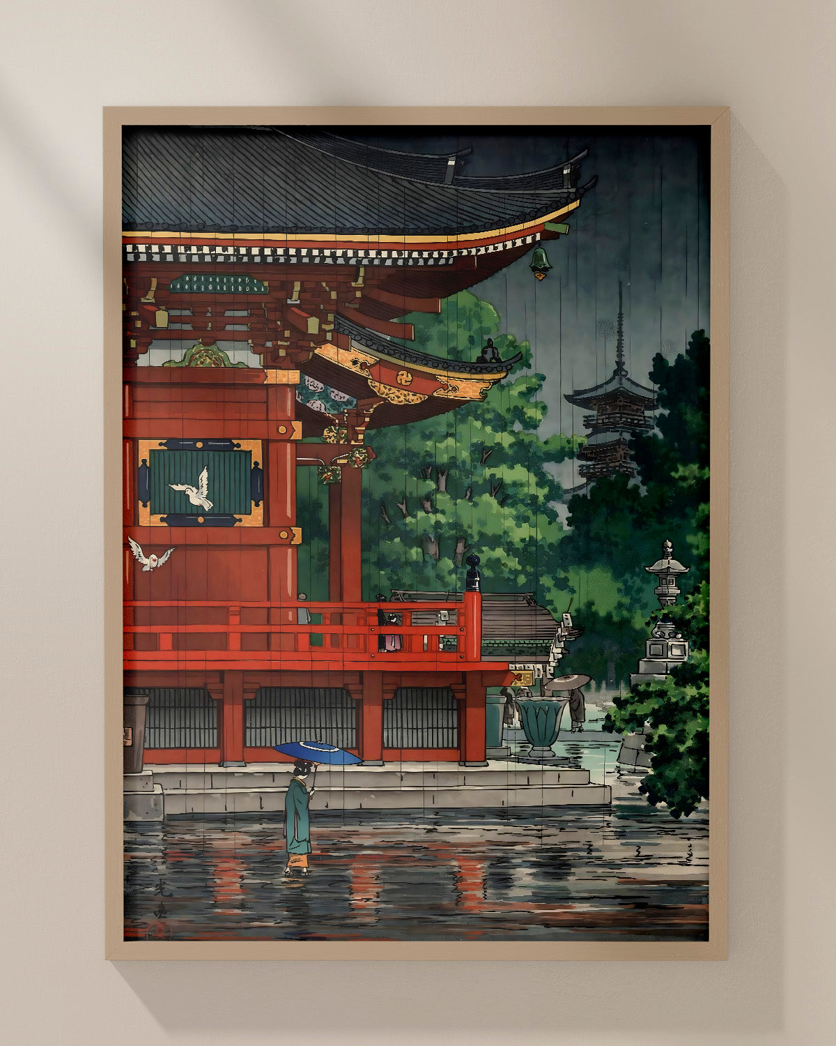 Rain at Asakusa Kannon Temple by Tsuchiya Koitsu