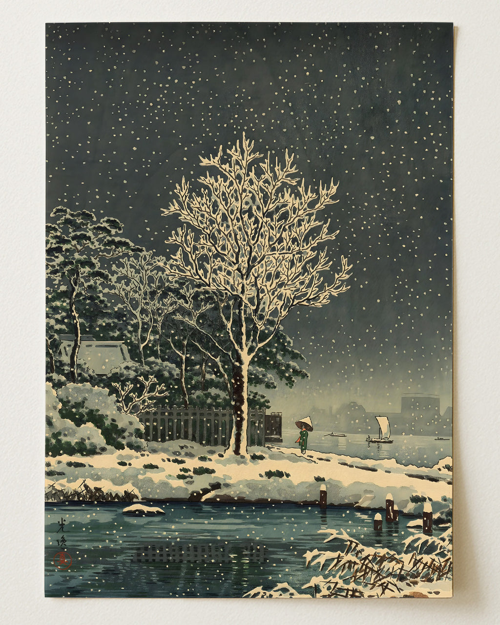 Snow on Sumida River by Tsuchiya Koitsu