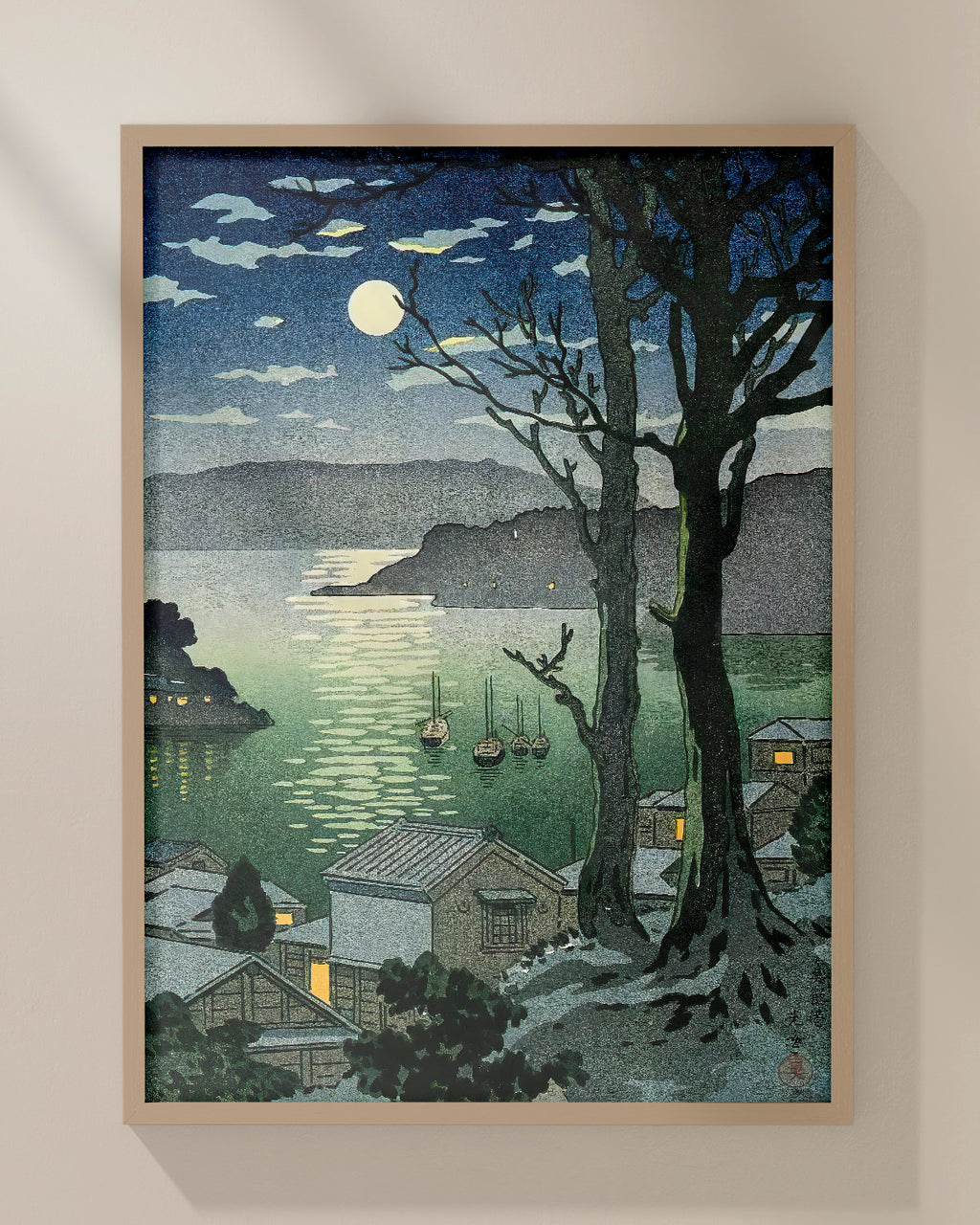 Manazuru Harbor at night by Tsuchiya Koitsu