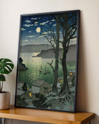 Manazuru Harbor at night by Tsuchiya Koitsu