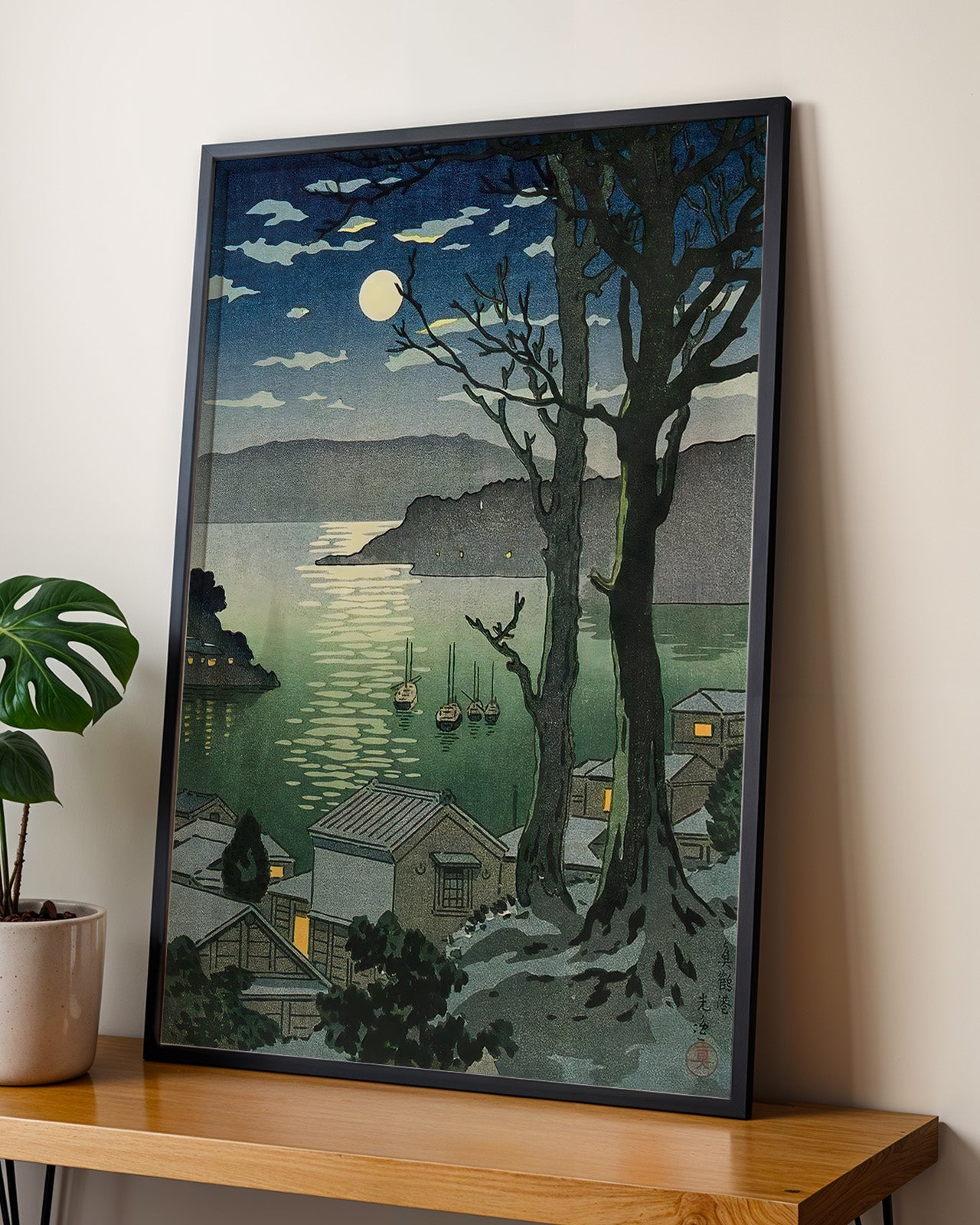 Manazuru Harbor at night by Tsuchiya Koitsu