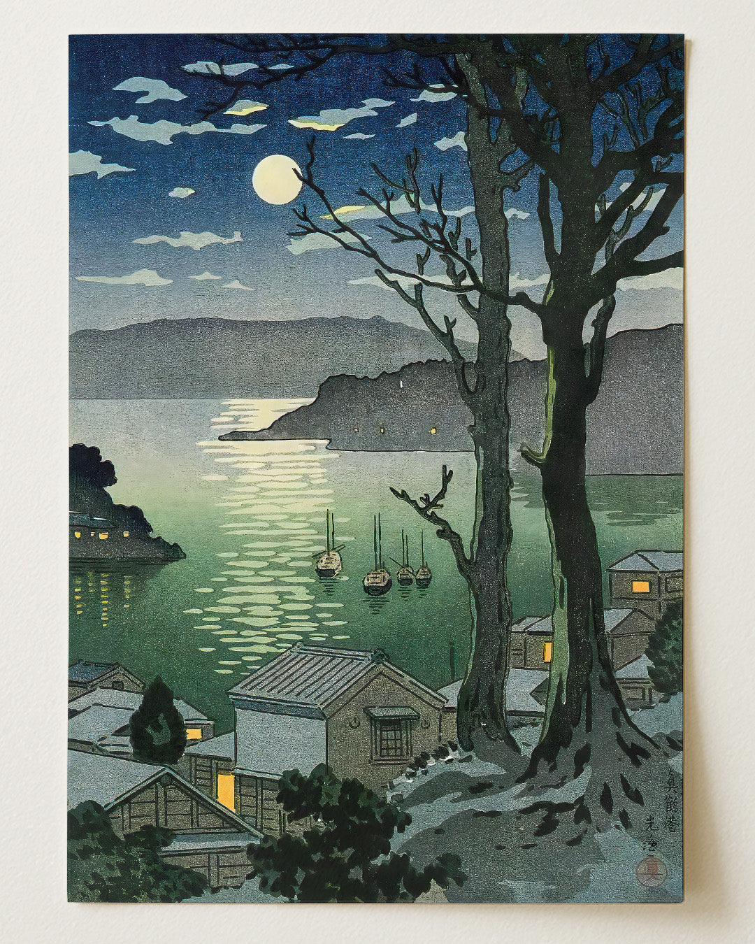 Manazuru Harbor at night by Tsuchiya Koitsu